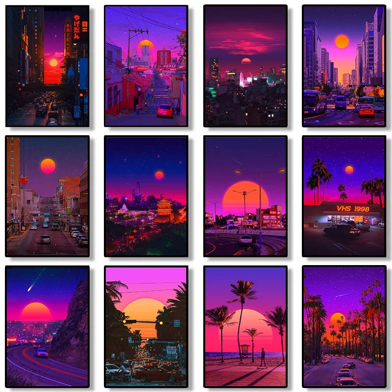 Resin Art Beach - Synthwave Miami Ocaso Beach City Street
