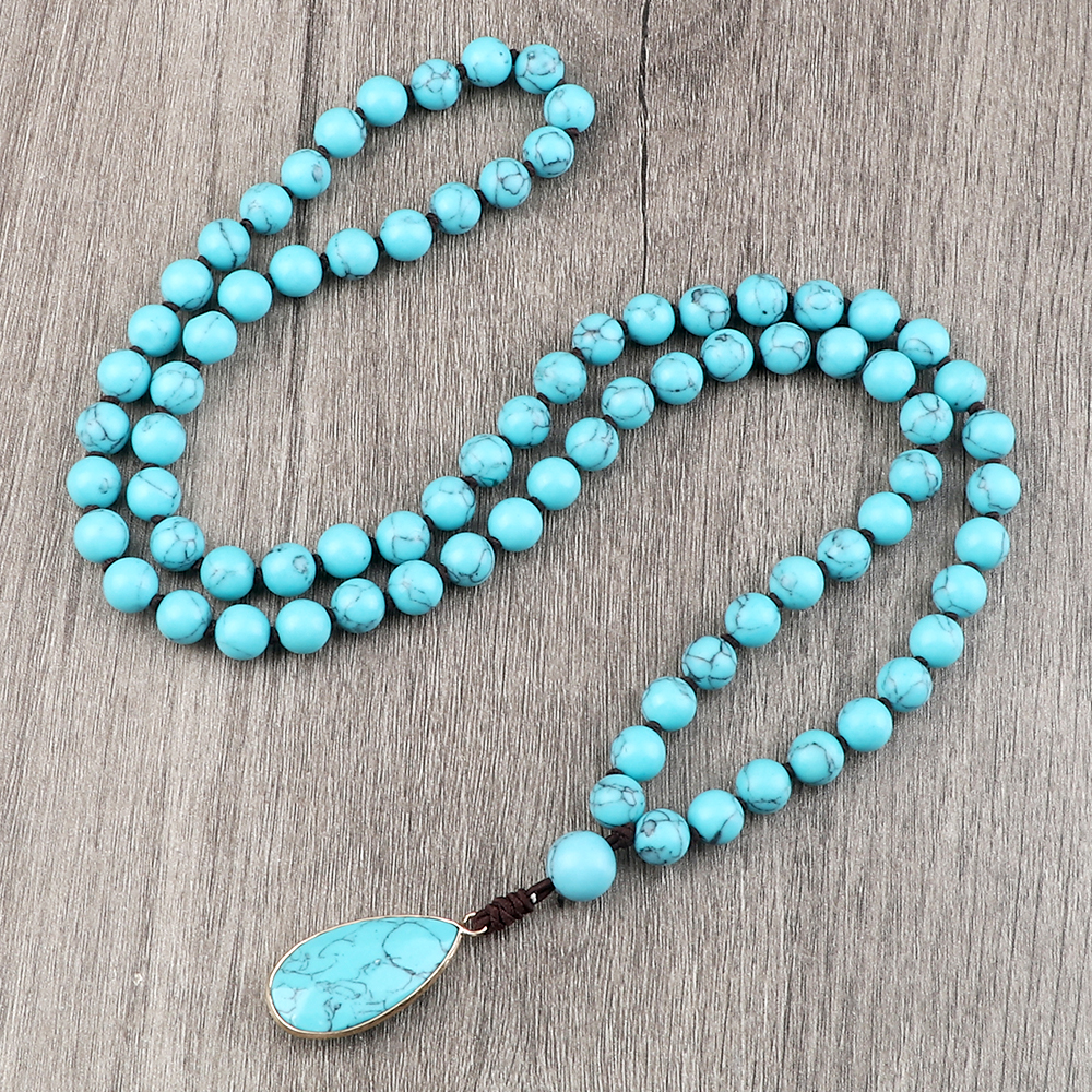 Bohemian Blue Pine Stone Beade - Resin Art Necklace review and price