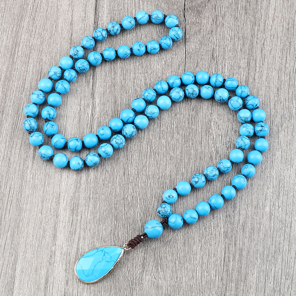 Bohemian Blue Pine Stone Beade - Resin Art Necklace review and price