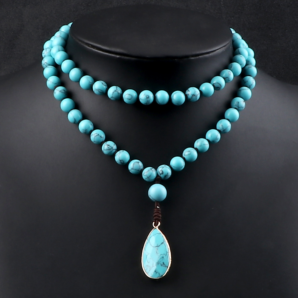 Bohemian Blue Pine Stone Beade - Resin Art Necklace review and price