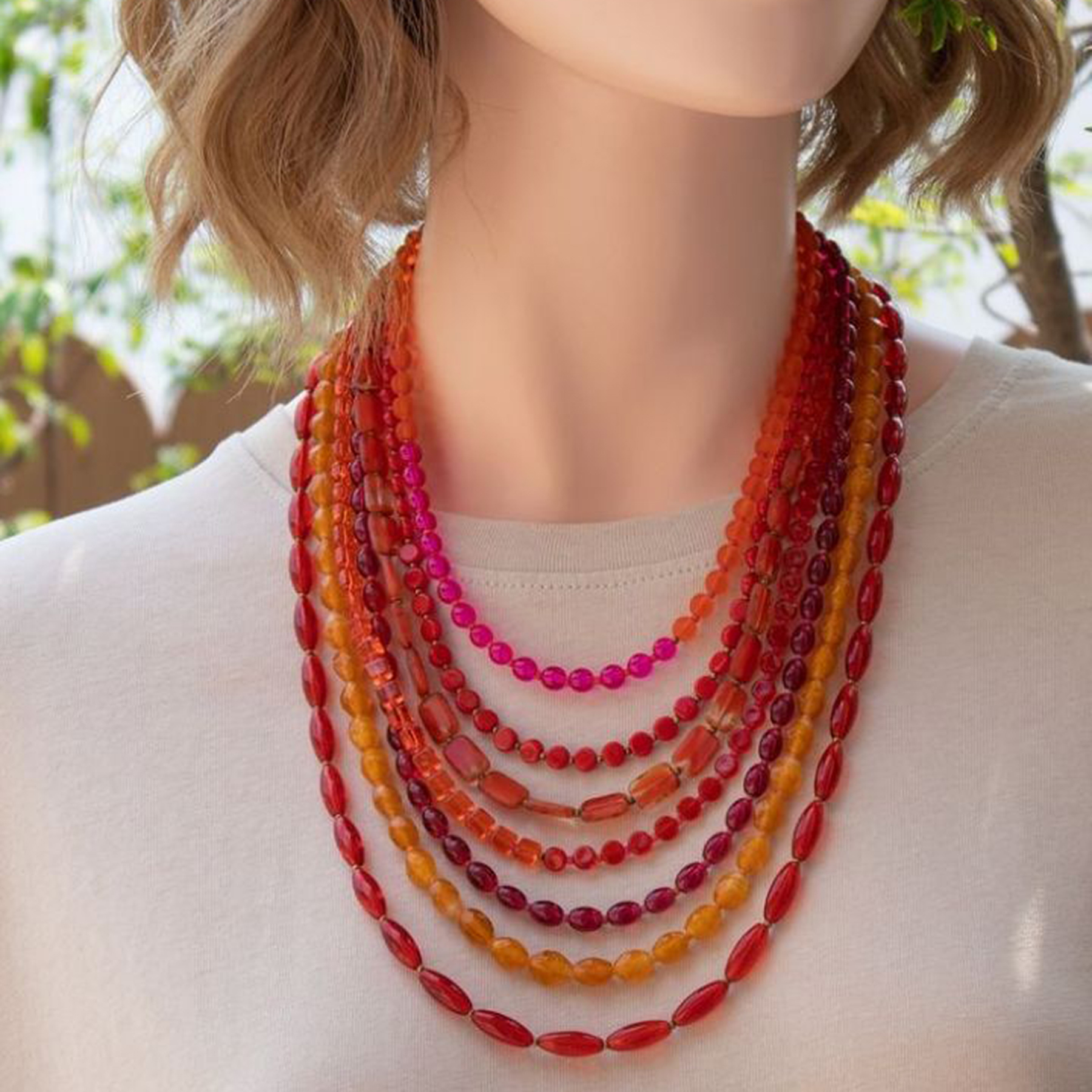 Multi Layer Orange Red Acrylic - Resin Art Necklace review and price